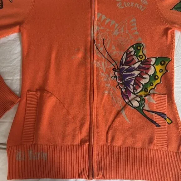 Ed Hardy by Christian Audigier Womans Zipped Hoodie with Butterflies. Size M. - Picture 3 of 13